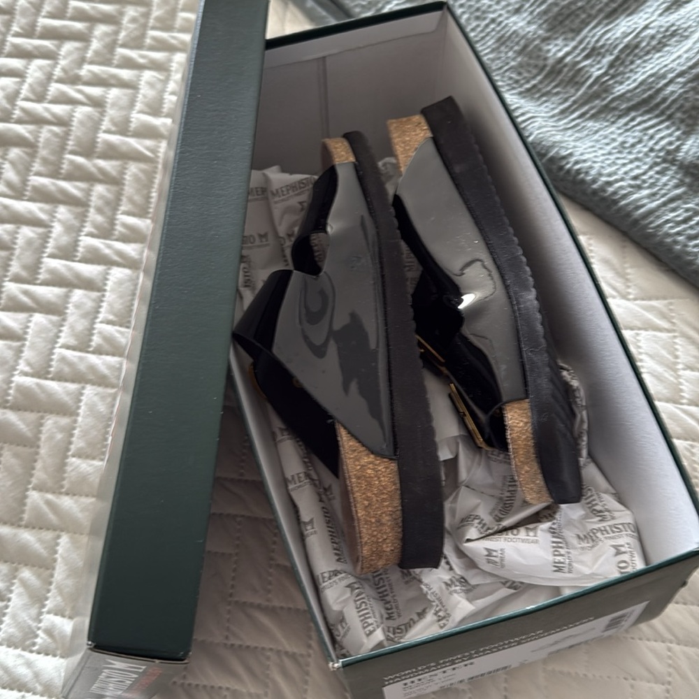 Mephisto Black Sandals with Gold Buckles - Picture 8 of 9